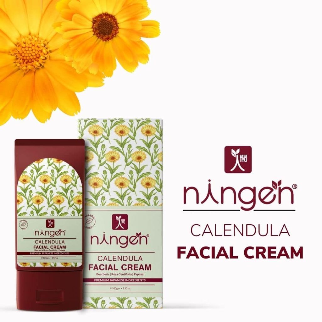Ningen Calendula Facial Cream I Enriched with Bearberis, Rosa Cantifolia & Papaya I Dermatologically Tested, Paraben Free I For Brighter, Fuller and Softer Skin I 100g