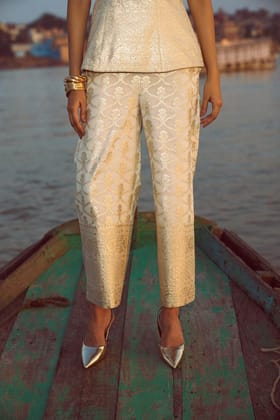 BROCADE WIDE LEGGED PANT-XXS / Ivory