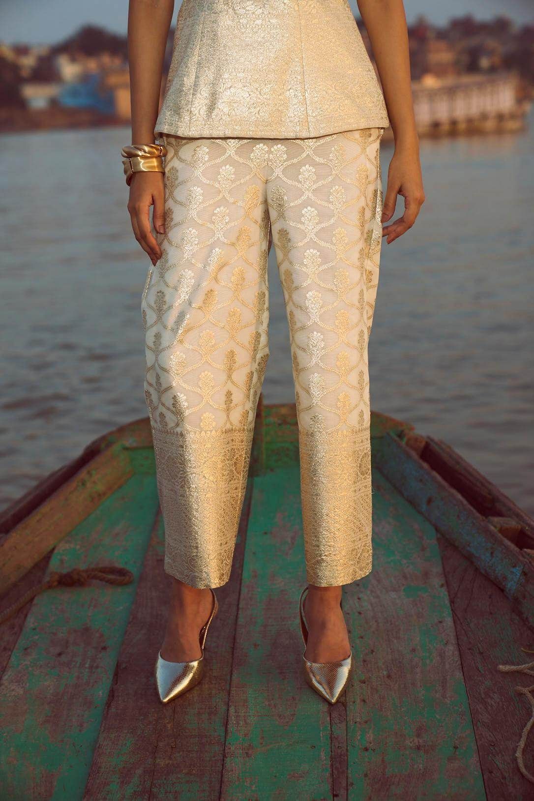 BROCADE WIDE LEGGED PANT-XXS / Ivory