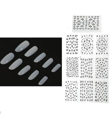 FOK Combo Set Of 10Pc 3D Nailart Stickers Reusable Fake Nails Acrylic 100 no.s