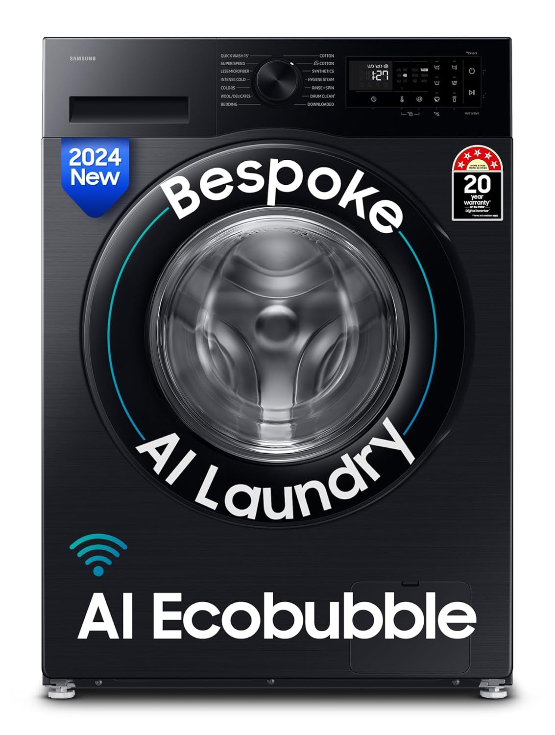 Samsung 12 kg, 5 Star, AI Ecobubble, Super Speed, Wi-Fi, Hygiene Steam with Inbuilt Heater, Digital Inverter, Fully-Automatic Front Load Washing Machine (WW12DG5B24ABTL, Black)