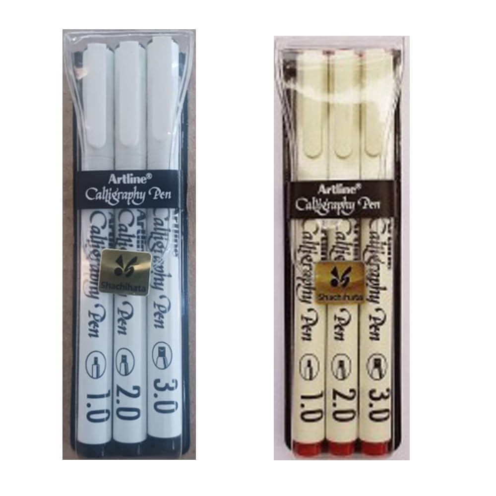 Artline Calligraphy Pen of Colours Black & Red Pack of 3 | For Cards, Sketching, Lettering & Music