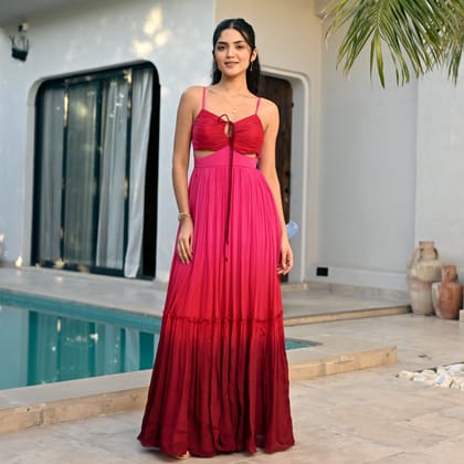 Sangria Whirl Ombre Long Dress-XS