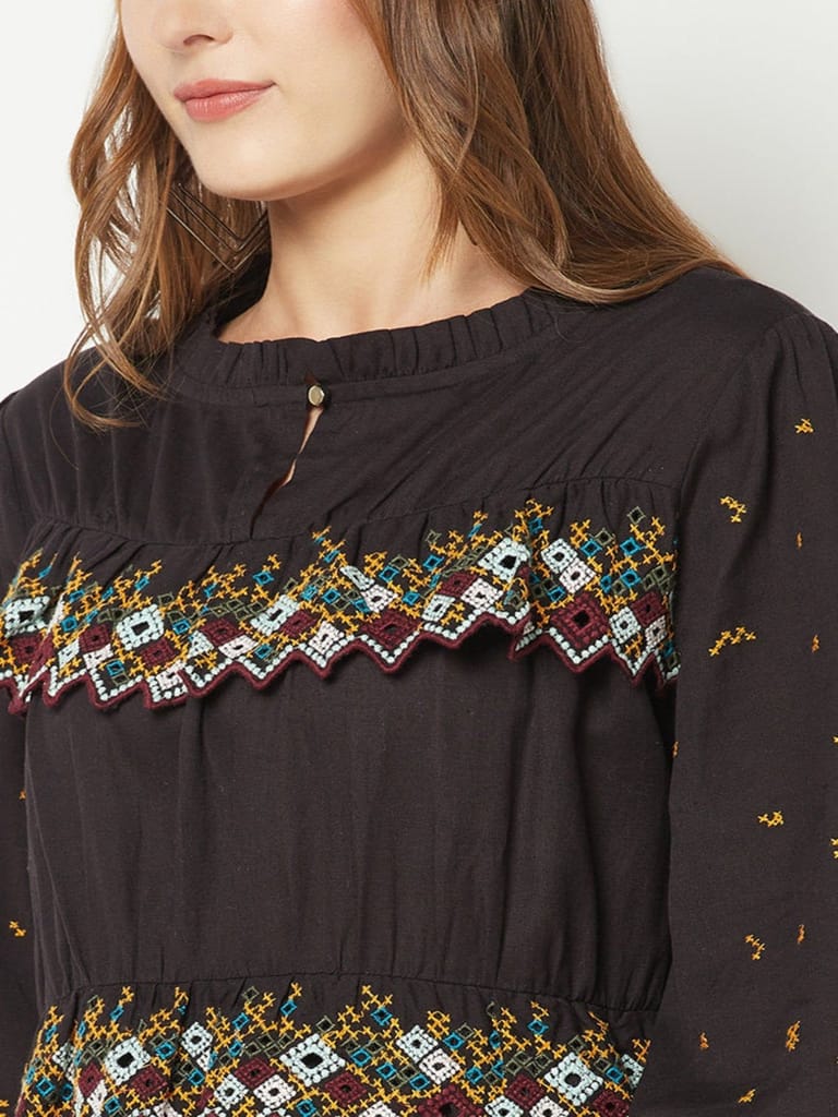 Boho Black Embroidered Dress