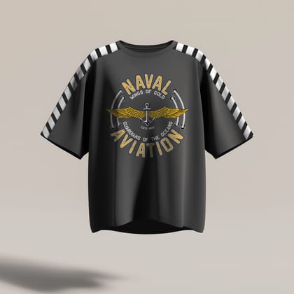 Indian Naval Aviation: Wings of Gold Grey Oversized T-Shirt-S