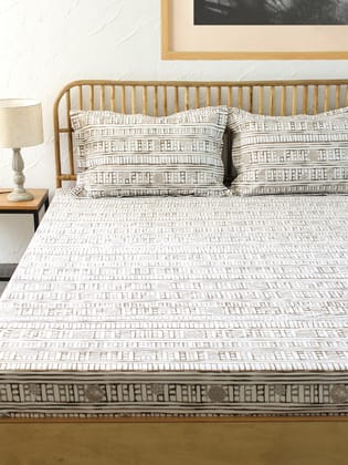 Sanchi Grey Bedsheet with Pillow Cover-Double