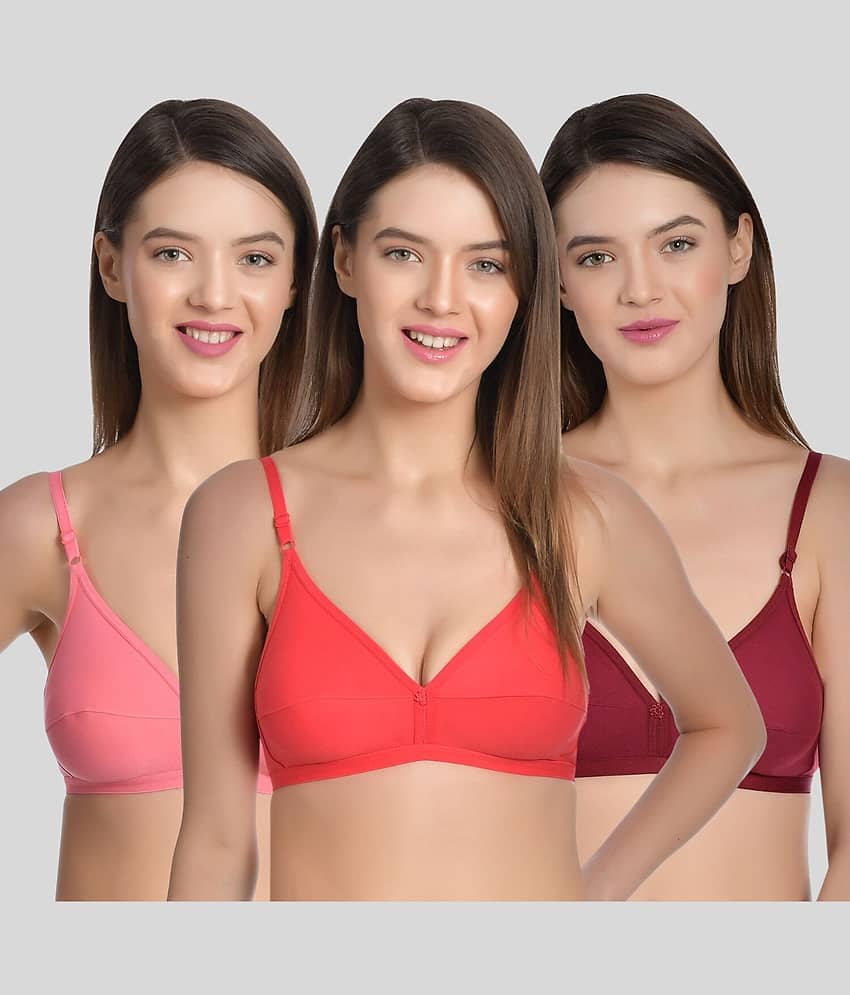 AIMLY Pack of 3 Cotton Non Padded Women's Everyday Bra ( Fluorescent Pink )