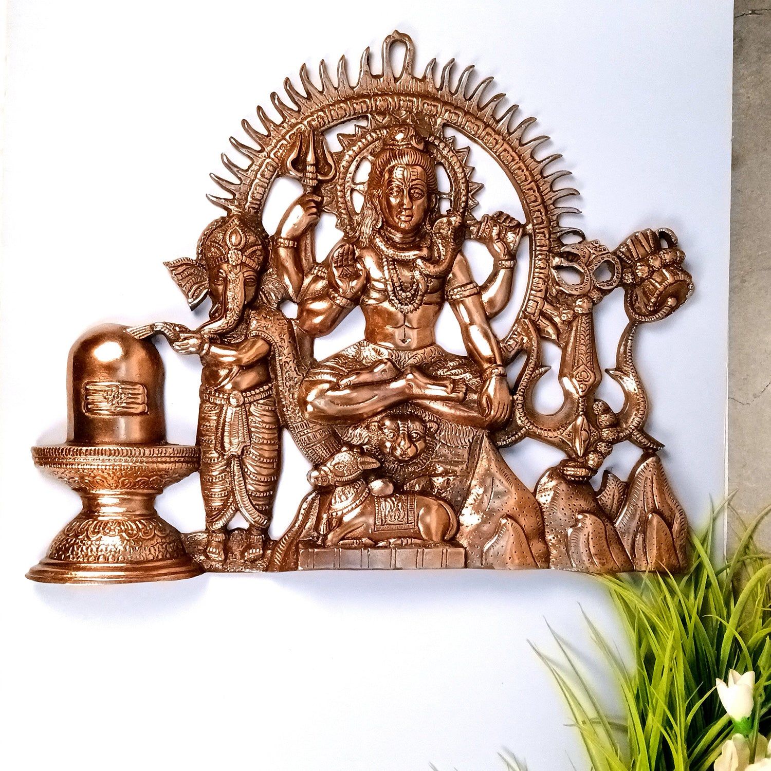 Shiv & Ganesh Wall Hanging - Shiva With Ganesha, Shiv Ling, Nandi & Trishul Wall Hanging - for Home, Puja Room Decor, Living Room & Gift - 20 Inch