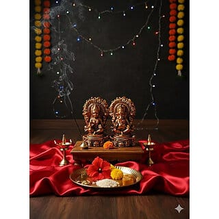 Gopika Laxmi Ganesh Murti for Diwali Pooja Clay Laxmi Ganesha Idol Decorative Showpiece - 11 cm(Clay, Multicolor) Gopika Laxmi Ganesh Murti for Diwali Pooja Clay Laxmi Ganesha Idol Decorative Showpiece - 11 cm(Clay, Multicolor)