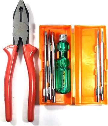 TAPARIA Set of 2 Hand Tool Combo (5in1 Screwdriver Kit(812)/Plier 210mm)