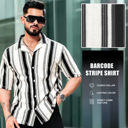 Barcode Stripe Black Shirt-M / Black