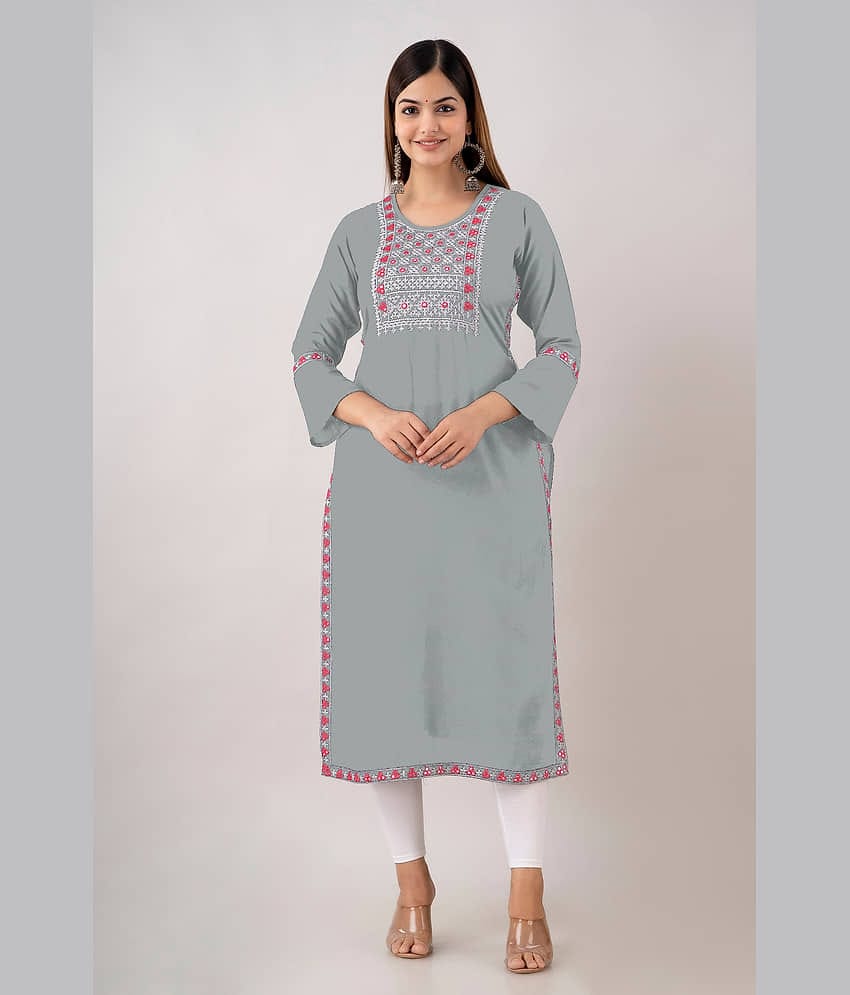 Kapadia - Grey Rayon Women's Straight Kurti ( Pack of 1 )