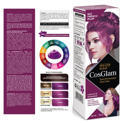 COSGLAM Semi Permanent Hair Color, No Peroxide, Non Oxidative, Ammonia Free Hair Colour 22 French Plum - 120gm COSGLAM Semi Permanent Hair Color, No Peroxide, Non Oxidative, Ammonia Free Hair Colour 22 French Plum - 120gm