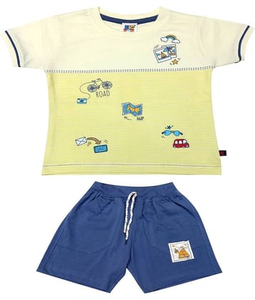 Kideon Pack of 1 Boys Cotton T-Shirt & Shorts Set ( Yellow )