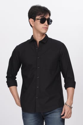 Black Regular Fit Plain Full Sleeve Shirt-S