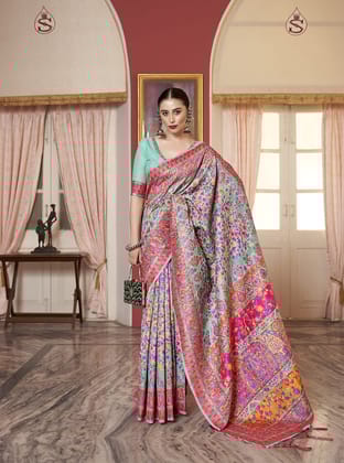 Multicolor Linen Pashmina  Silk Saree