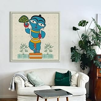 fabsouk Large Wall Painting for Living Room Decor Big Canvas Art Indian Ethnic Traditional Wall Art Large Size For Living Room, Bedroom, Office decor & Gifting (Eight Cows, 18x18, Framed)