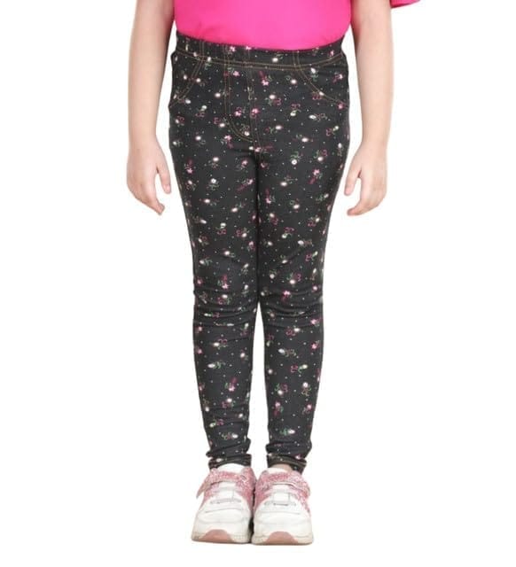 Girl's Cotton Blended Floral Elasticated Jeggings (Multicolor, 3-4-Yrs)-PID66067