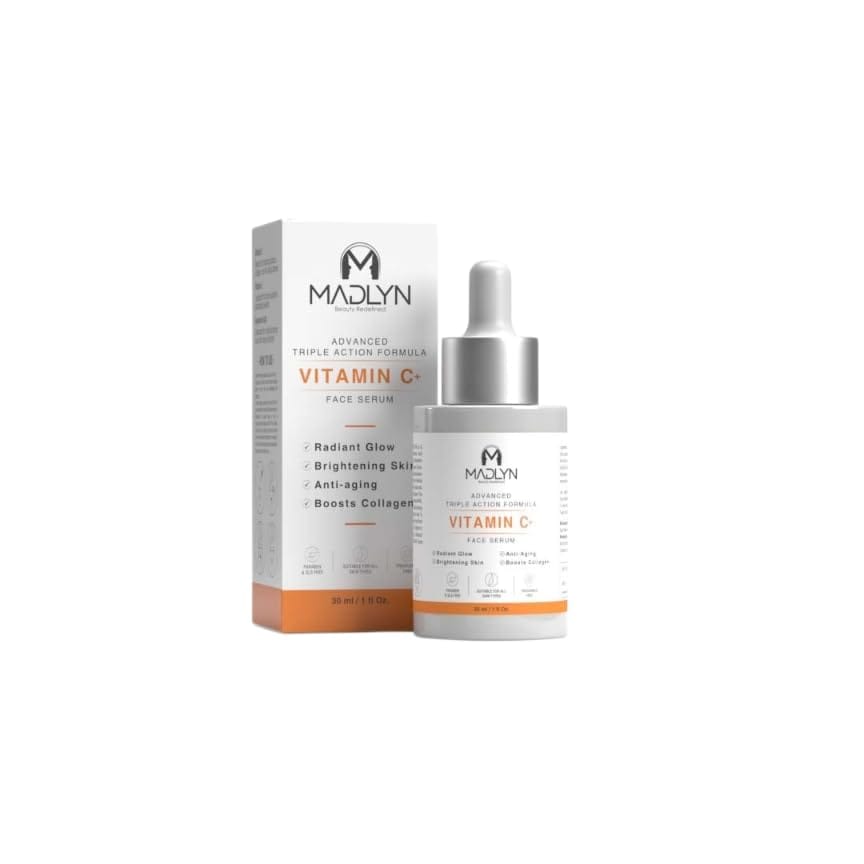 MADLYN Vitamin C Face Serum with Vita-E, Ferulic Acid | Advanced Skin Brightening Triple Action Formula for Radiant Glow | Anti-Aging, Uneven Skin Tone | Boosts Collagen, Non-Irritating | 30 