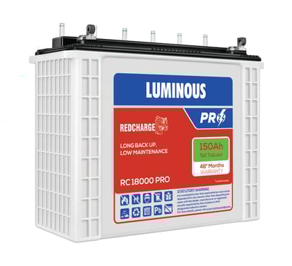 Luminous Red Charge RC 18000 PRO 150 Ah/12V Tall Tubular Inverter Battery with 48 Months Warranty for Home, Office and Shops Luminous Red Charge RC 18000 PRO 150 Ah/12V Tall Tubular Inverter Battery with 48 Months Warranty for Home, Office and Shops