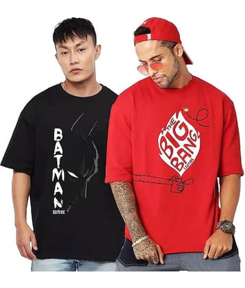 Leotude Pack of 2 Cotton Blend Oversized Fit Men's T-Shirt ( Black )