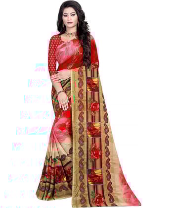 LEELAVATI Georgette Printed Saree With Unstitched Blouse Piece ( Multicolor )