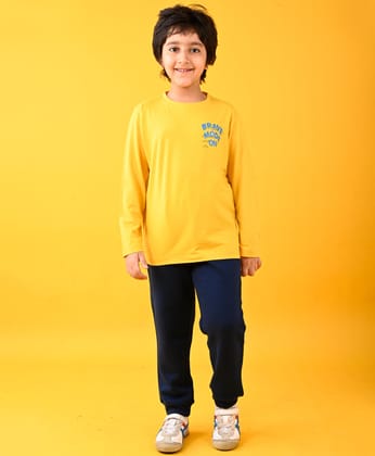 BRAVE MODE ON YELLOW T-SHIRT AND NAVY FLEECE JOGGER SET  - YELLOW / NAVY-0-6 MONTHS / 2N / YELLOW / NAVY