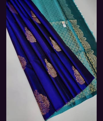 fab woven Art Silk Woven Kanjeevaram Sarees With Unstitched Blouse Piece ( Navy Blue )