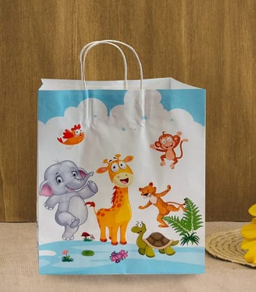 90 GSM Jungle Safari Printed Attractive Paper Gift Bags, Ideal for Birthday Return Gifts, Kids Party, & Gifting on Special Occasions (Size: 11.4 x 9.4 x 4.7 inch) - 12 90 GSM Jungle Safari Printed Attractive Paper Gift Bags, Ideal for Birthday Return Gifts, Kids Party, & Gifting on Special Occasions (Size: 11.4 x 9.4 x 4.7 inch) - 12