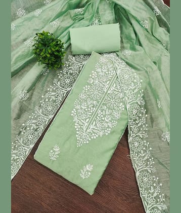 Rangtulika Ethnics Women Cotton Unstitched Dress Material ( Sea Green )