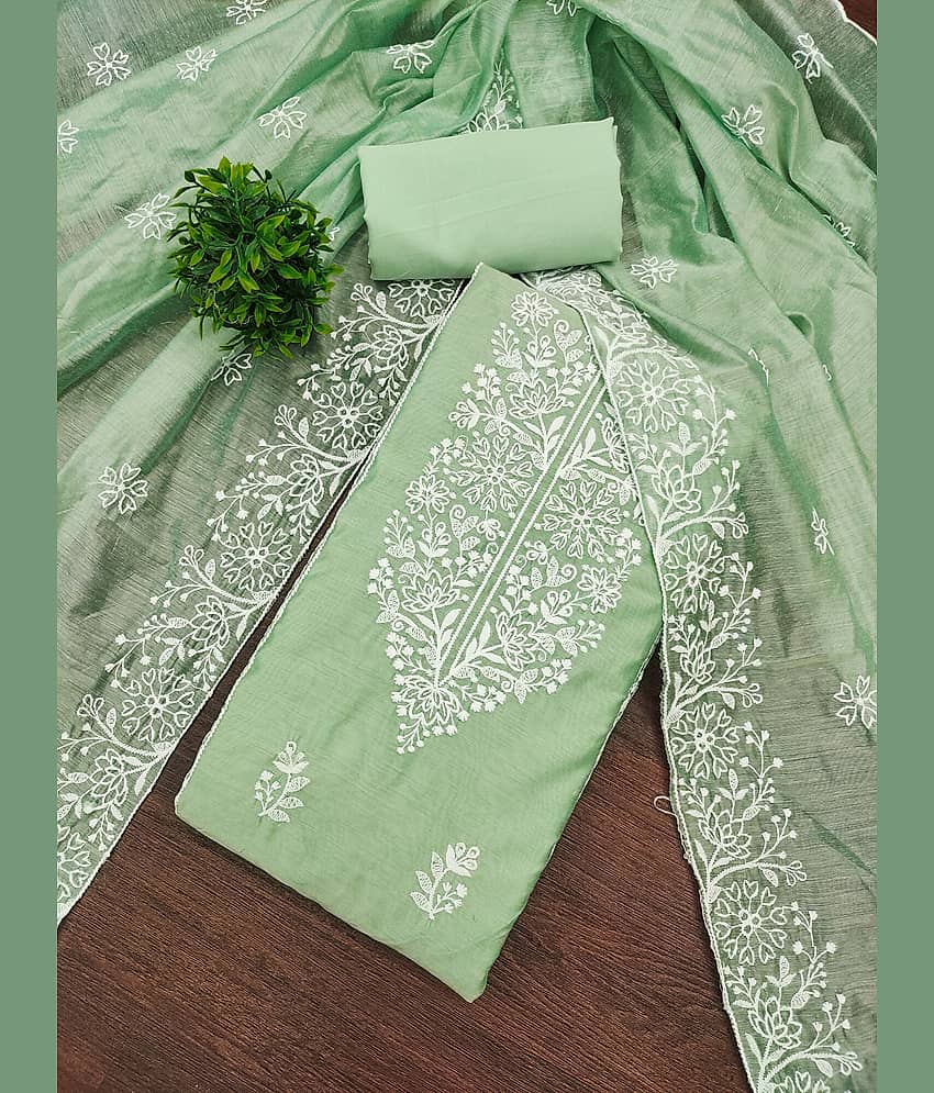Rangtulika Ethnics Women Cotton Unstitched Dress Material ( Sea Green )