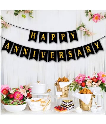 Sana Party Decoration Happy Anniversary Banner for Anniversary Decoration (Black)