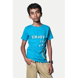 Radprix Boys Typography, Printed Pure Cotton T Shirt (Blue, Pack Of 1)