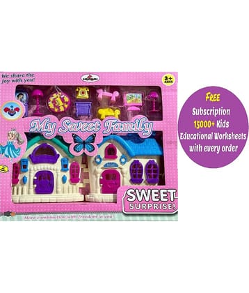 Dollhouse for Girls 2 Room Set Funny Doll House Play Set for Girls and Kids with Openable Door with Furniture  (Free subscription of kids Educational worksheets)