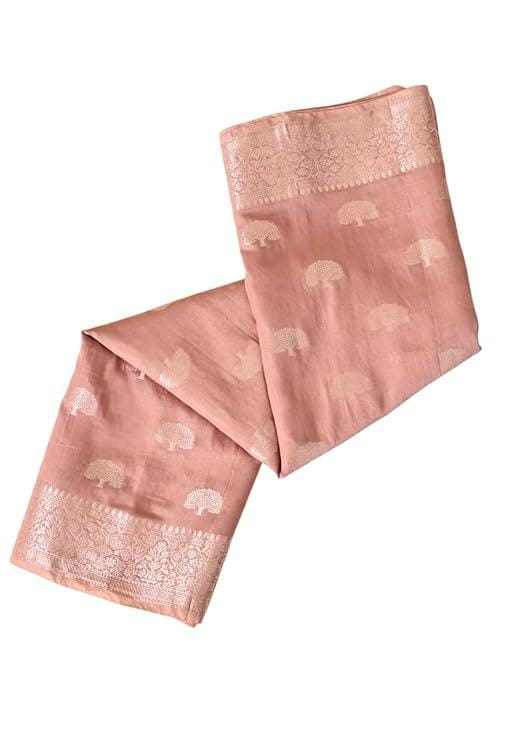 Banarasi Silk Blend Zari Work Saree With Attached Unstitched Blouse Piece - Peach