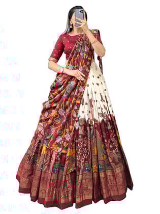 Shringar House Traditional Premium Floral Print & Foil Work Lehenga Choli Set for Wedding, Ethnic Wear with Embroidered Gota Patti Border Lehenga Choli Dupatta Set with Unstitched Blouse