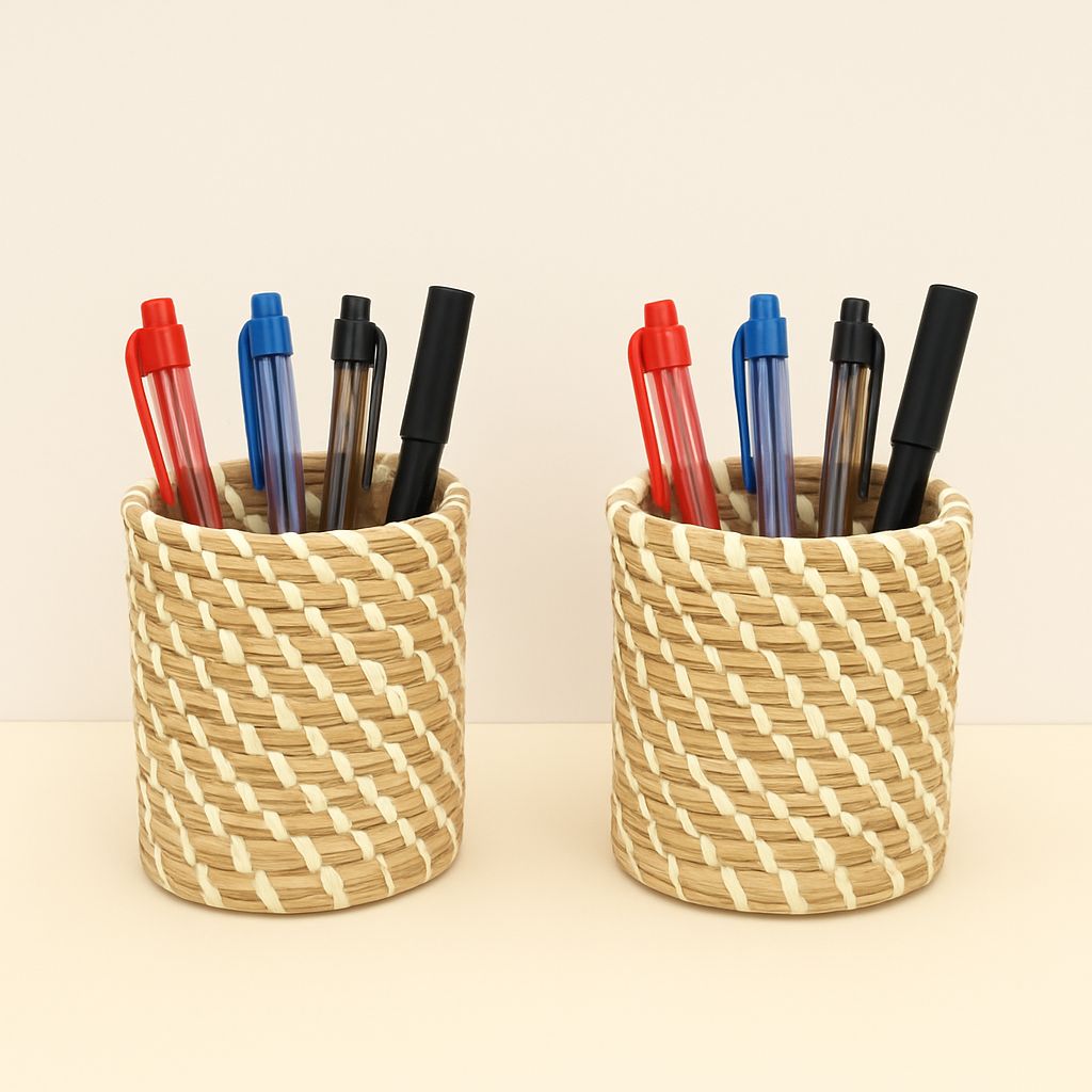 Handwoven Tigergrass Pen Stand (Pack of 2)