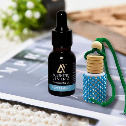 Aesthetic Living Car Aromatizer Diffuser Bottle with Essential Oil (Studded Bottle -12 ml) + Peppermint Essential Oil, 15 ml) Aesthetic Living Car Aromatizer Diffuser Bottle with Essential Oil (Studded Bottle -12 ml) + Peppermint Essential Oil, 15 ml)