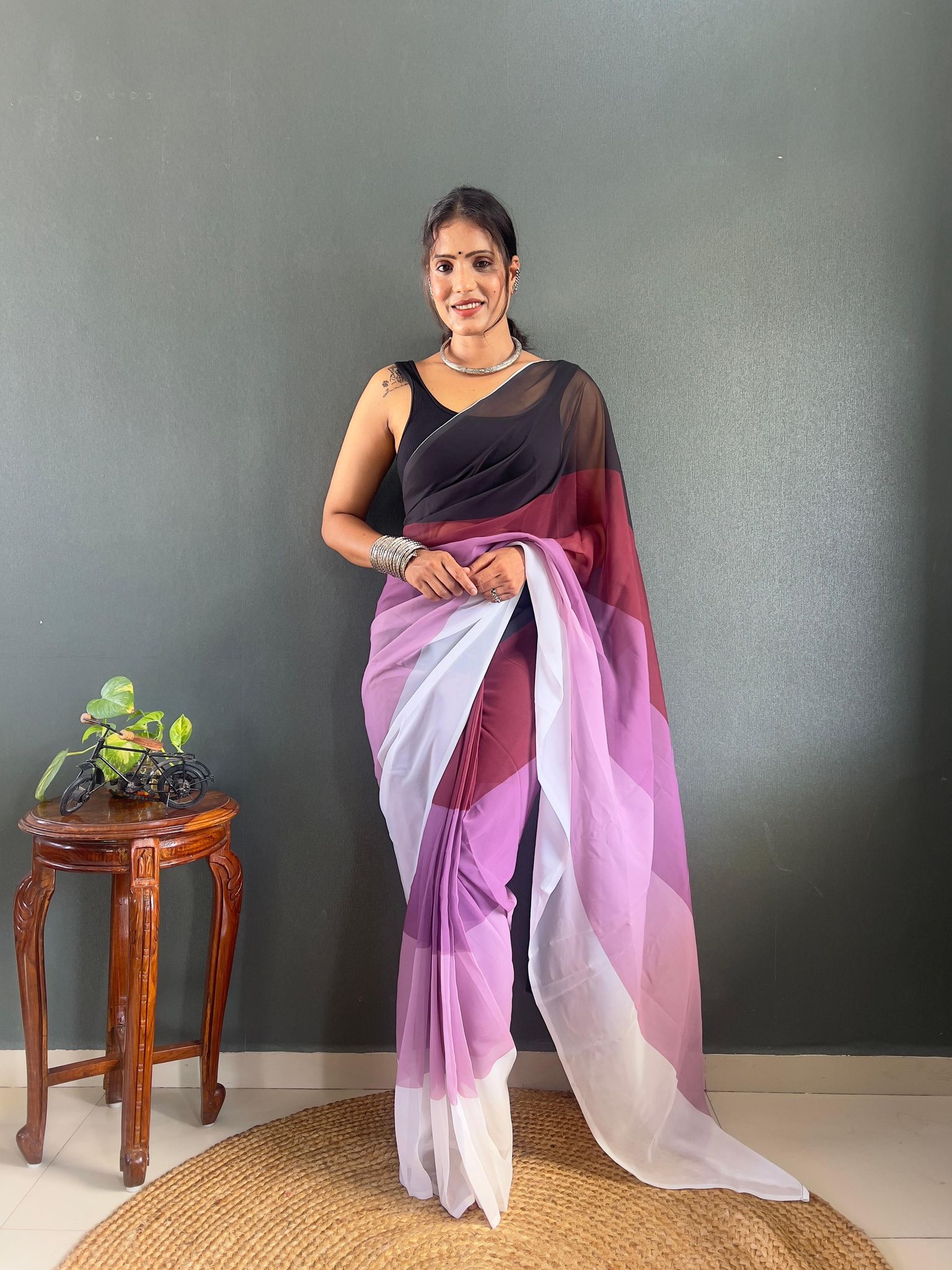 Dual Tone Georgette Ready to Wear Saree