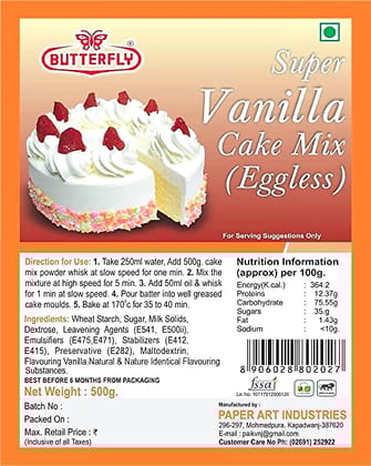 BUTTERFLY Eggless Cake Mix 500g (Vanilla)  by Butterfly Dessert Mixes and Bakery Needs.