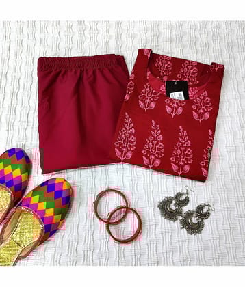 Ethnicbasket Crepe Printed Kurti With Pants Women's Stitched Salwar Suit - Red ( Pack of 1 )