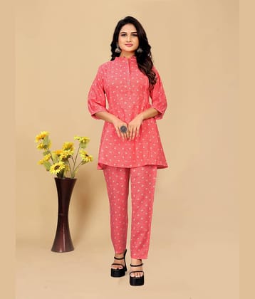 Women Basket Cotton Blend Printed Kurti With Pants Women's Stitched Salwar Suit - Pink ( Pack of 1 )
