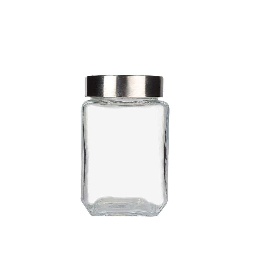 Femora Clear Glass Octo Kitchen Storage Jars, 1550 ml, Set of 2, Free Replacement of Lids