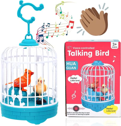 KD Enterprises Interactive Talking Bird Cage Toy with Voice Mimicking Nursery Rhymes and Moving Wings and Head for Kids