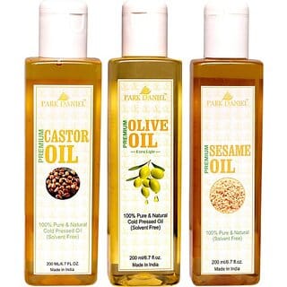 PARK DANIEL Premium Castor oil, Extra light Olive oil and Sesame oil- Pure and Natural Combo pack of 3 bottle of 200 ml(600 ml) (600 ml)