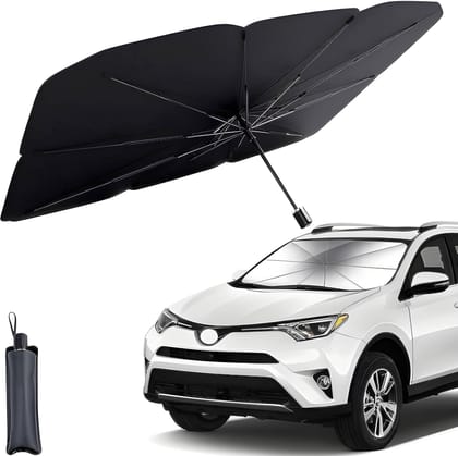 Heavy Duty Car Sun Shade Windshield Foldable Umbrella | Front Window Sunshade with Heat Insulation & UV Protection | Foldable Full Cover Windshield Sun Protector Fit for Most Cars  (Original Quality)