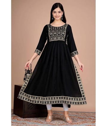 FABRR Rayon Embroidered Straight Women's Kurti - Black ( Pack of 1 )