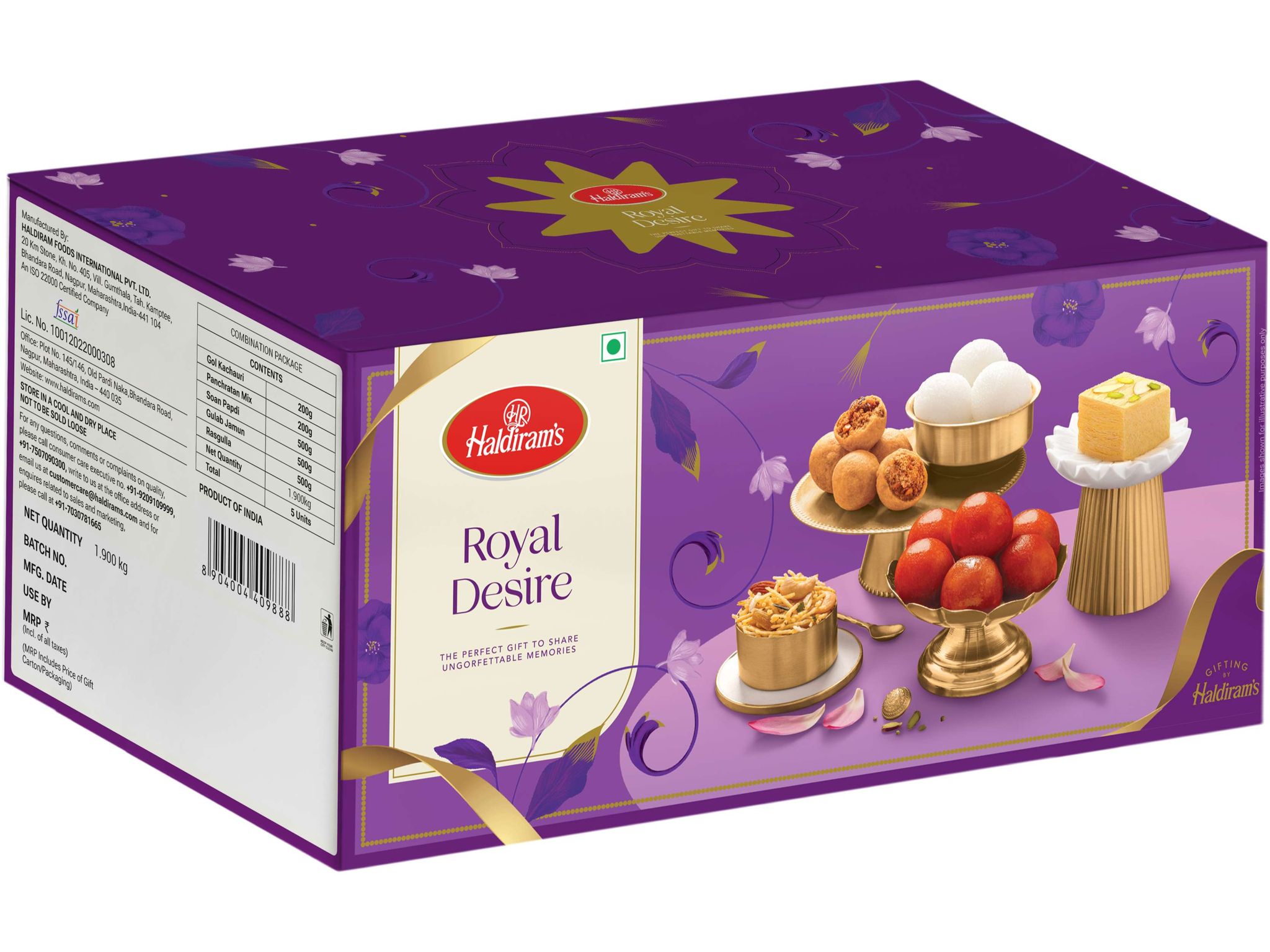 Haldiram's Royal Desire Gift Hamper - 500g of Gulab Jamun, 500g of  Rasgulla, 500g of Soan Papdi, 200g of Panchratan Mix & 200g of Gol Kachauri 