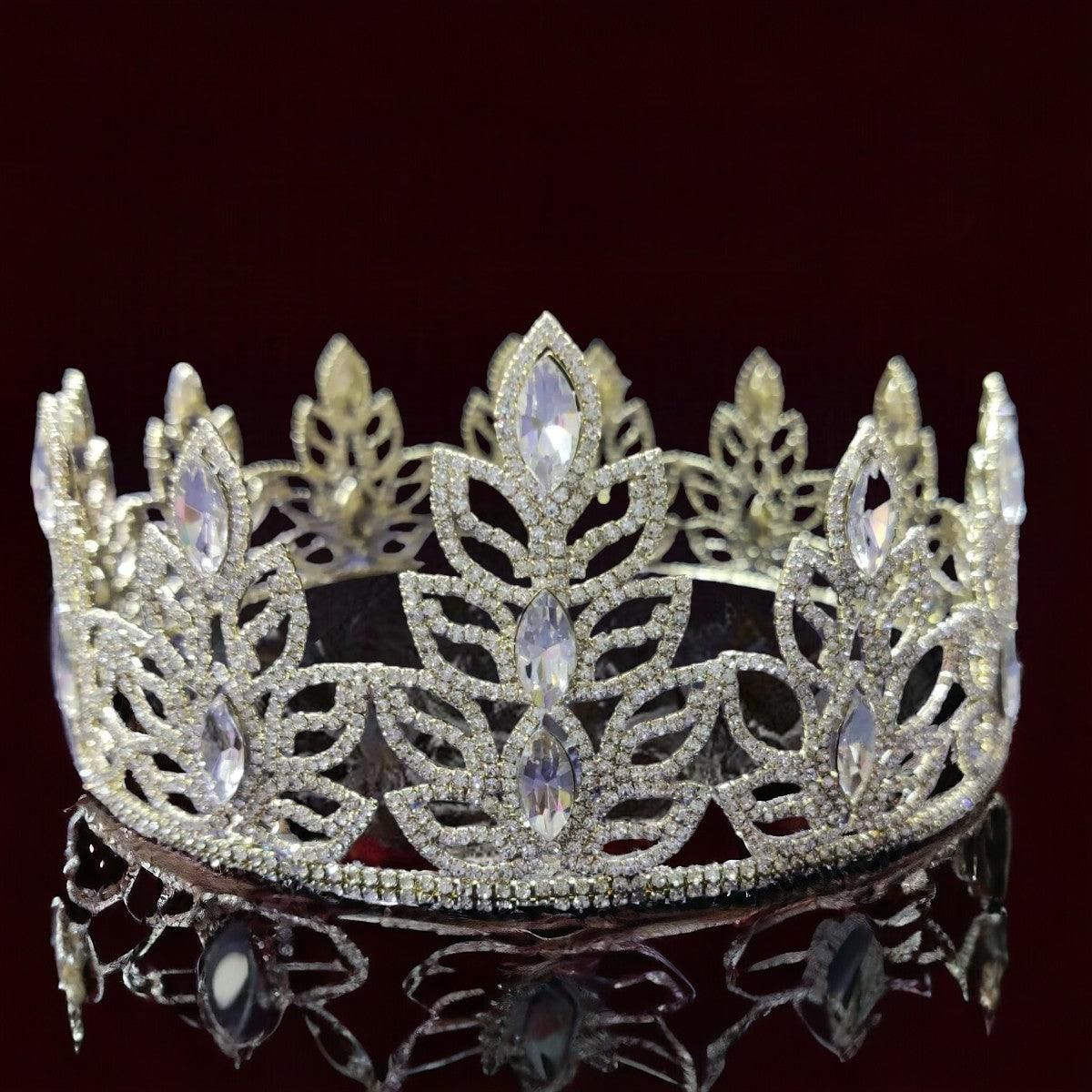 Silver Plated Embellish Rhinestone Tiara fashion show Crown