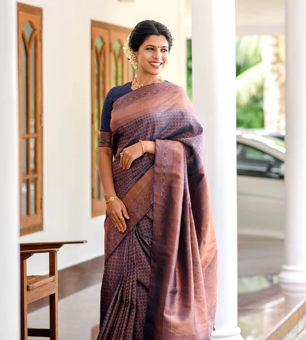 Banarasi   woven silk navy blue SAREE